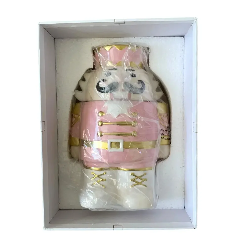 NEIMAN MARCUS Pink Nutcracker Cookie Jar In Holiday Gift Box NEW